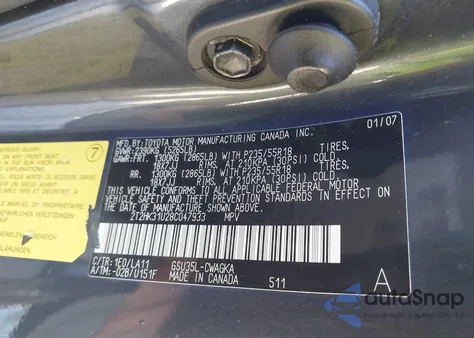2008 Lexus Rx 350 from USA, damaged, VIN 2T2HK31U28C047933
